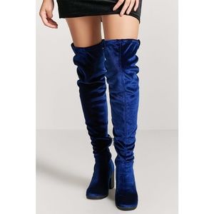 Royal Blue Velvet Thigh High Slouch Boots 8